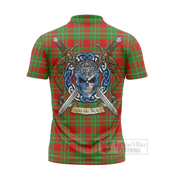 Grierson Tartan Zipper Polo Shirt with Family Crest Celtic Skull Style - Tartan Vibes Clothing