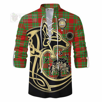 Grierson Tartan Ghillie Kilt Shirt with Family Crest Celtic Wolf Style - Tartan Vibes Clothing