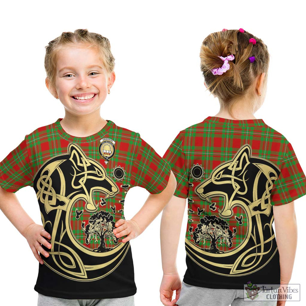 Grierson Tartan Kid T-Shirt with Family Crest Celtic Wolf Style - Tartan Vibes Clothing
