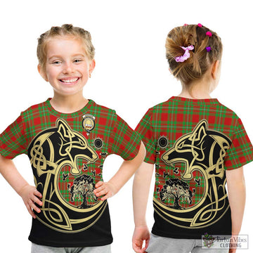 Grierson Tartan Kid T-Shirt with Family Crest Celtic Wolf Style - Tartan Vibes Clothing