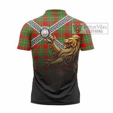 Grierson Crest Tartan Zipper Polo Shirt with Golden Lion Emblem Celtic Style - Tartan Vibes Clothing