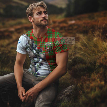 Grierson Tartan T-Shirt with Family Crest and St. Andrew's Cross Accented by Thistle Vines - Tartan Vibes Clothing