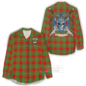 Grierson Tartan Women's Casual Shirt with Family Crest Celtic Skull Style - Tartan Vibes Clothing