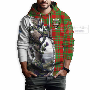 Grierson Tartan Hoodie with Family Crest and St. Andrew's Cross Accented by Thistle Vines - Tartan Vibes Clothing