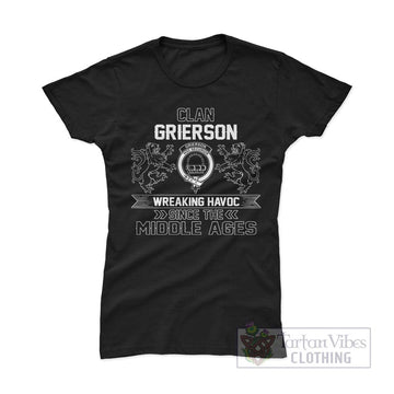 Grierson Family Crest 2D Cotton Women's T-Shirt Wreaking Havoc Style - 2D-tartanvibesclothing