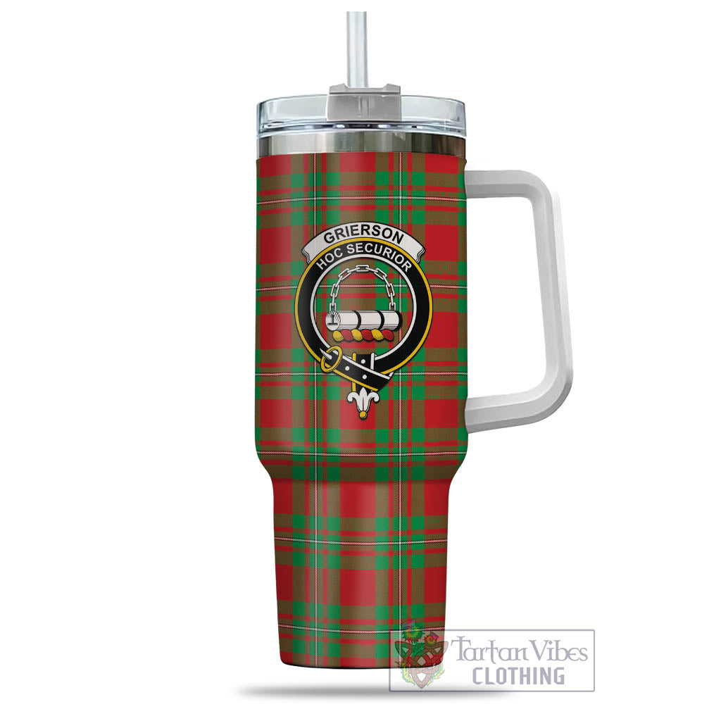 Grierson Tartan Tumbler with Handle with Family Crest - Tartan Vibes Clothing