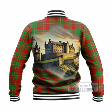 Grierson Tartan Family Crest Baseball Jacket with Scottish Ancient Castle Style - Tartan Vibes Clothing