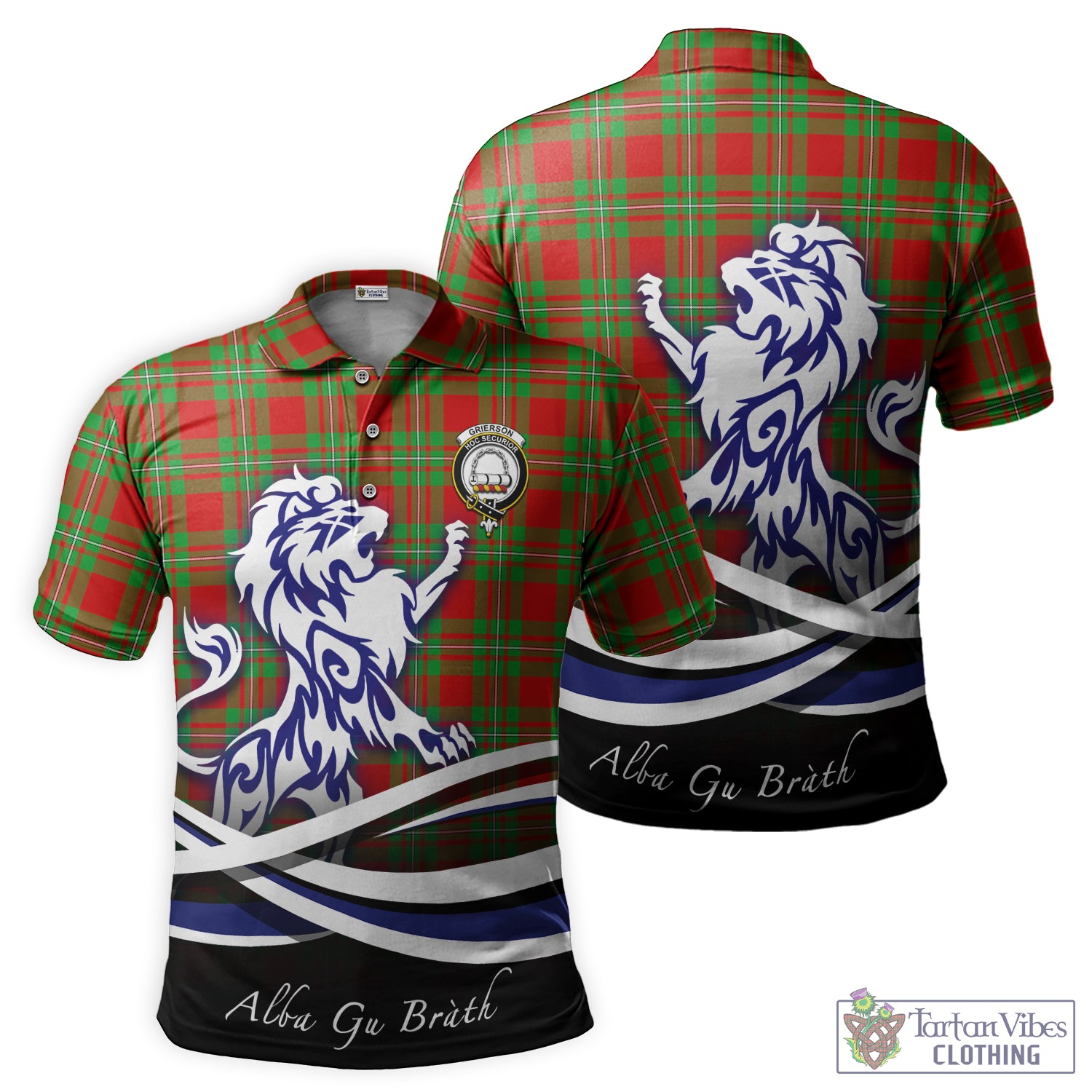 Grierson Tartan Polo Shirt with Alba Gu Brath Regal Lion Emblem - Tartan Vibes Clothing