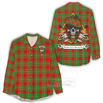 Grierson Tartan Women's Casual Shirt with Family Crest and Bearded Skull Holding Bottles of Whiskey - Tartan Vibes Clothing
