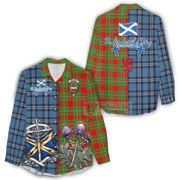 Grierson Tartan Women's Casual Shirt Happy St. Andrew's Day Half Tartan Style - Tartan Vibes Clothing