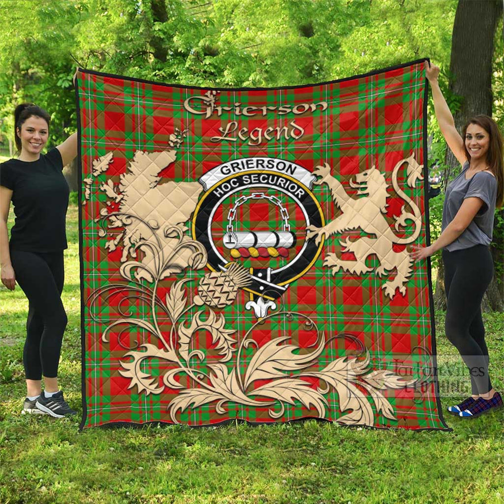 Tartan Vibes Clothing Grierson Tartan Quilt with Family Crest and Scottish Symbol Style