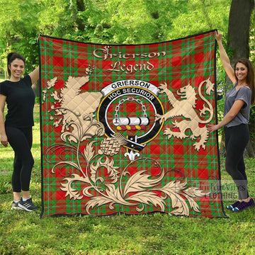 Tartan Vibes Clothing Grierson Tartan Quilt with Family Crest and Scottish Symbol Style
