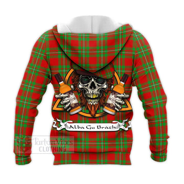 Grierson Tartan Knitted Hoodie with Family Crest and Bearded Skull Holding Bottles of Whiskey - Tartan Vibes Clothing
