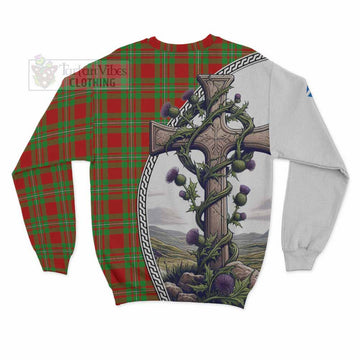 Grierson Tartan Sweatshirt with Family Crest and St. Andrew's Cross Accented by Thistle Vines - Tartan Vibes Clothing