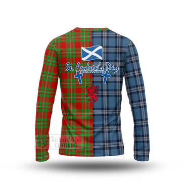 Grierson Tartan Long Sleeve T-Shirt Happy St. Andrew's Day Half Tartan Style - Tartan Vibes Clothing