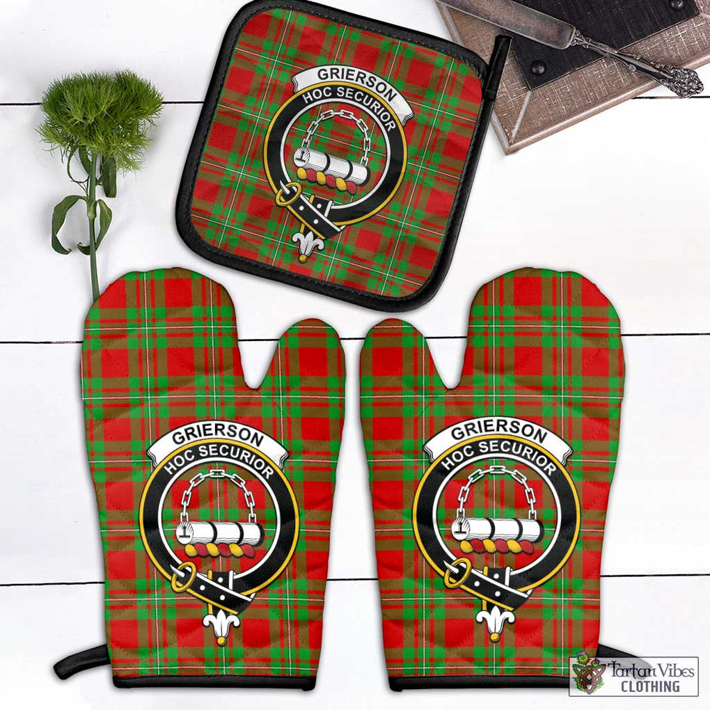 Grierson Tartan Combo Oven Mitt & Pot-Holder with Family Crest Black - Tartan Vibes Clothing