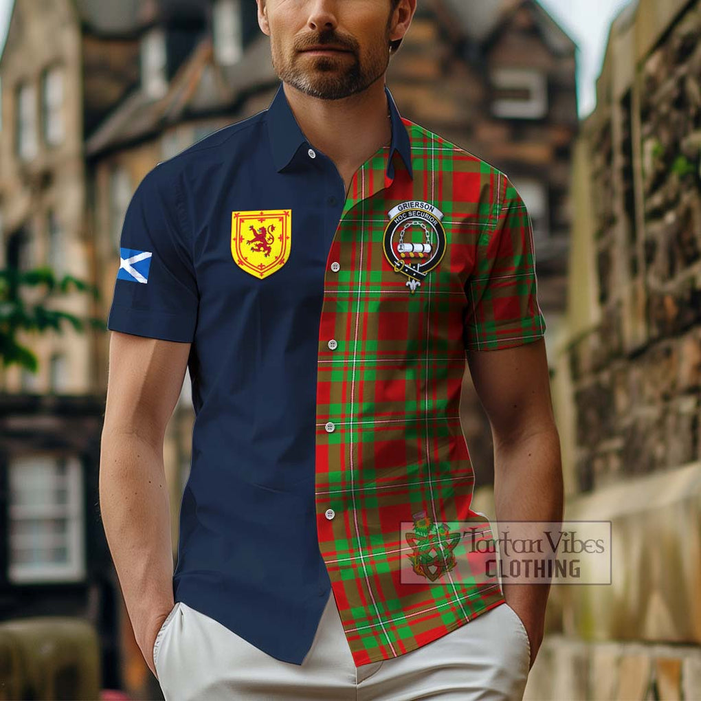 Grierson Tartan Hawaiian Shirt Alba with Scottish Lion Royal Arm Half Style - Tartan Vibes Clothing