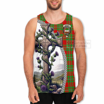 Grierson Tartan Men's Tank Top with Family Crest and St. Andrew's Cross Accented by Thistle Vines - Tartan Vibes Clothing