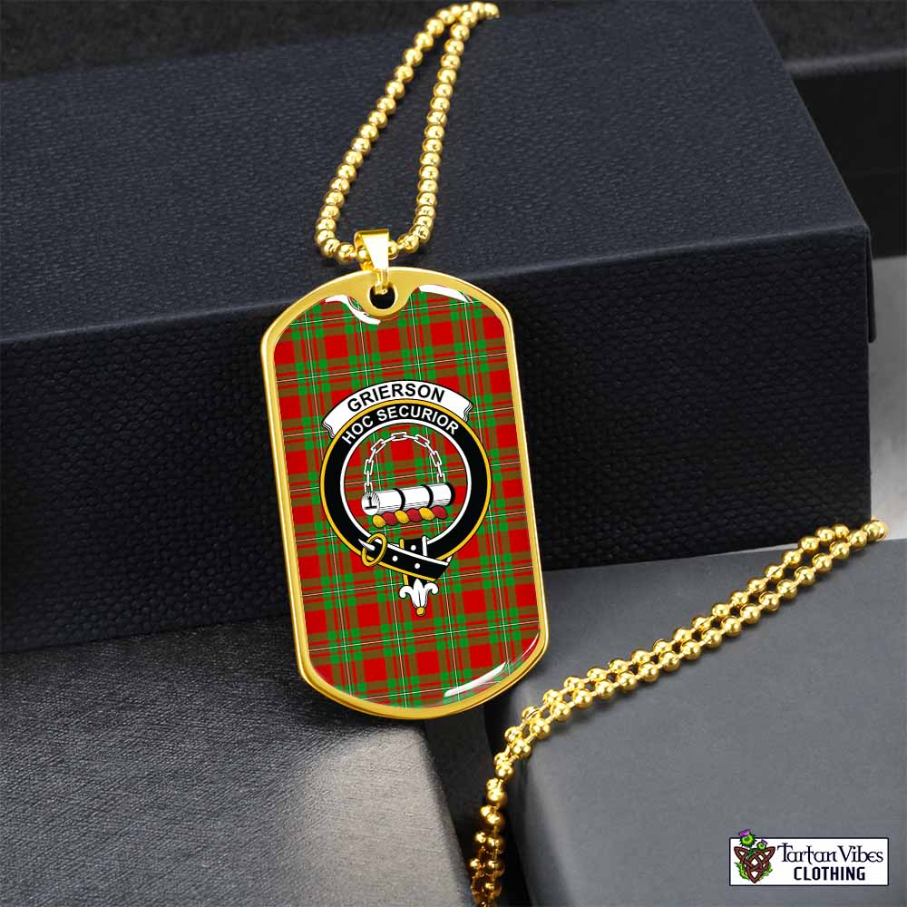 Grierson Tartan Dog Tag Necklace with Family Crest Gold No - Tartan Vibes Clothing