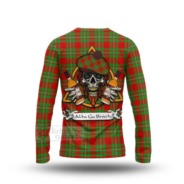 Grierson Tartan Long Sleeve T-Shirt with Family Crest and Bearded Skull Holding Bottles of Whiskey - Tartan Vibes Clothing