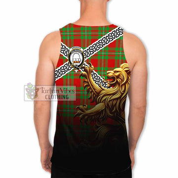 Grierson Crest Tartan Men's Tank Top with Golden Lion Emblem Celtic Style - Tartan Vibes Clothing