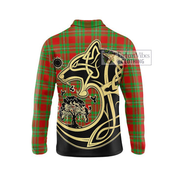 Grierson Tartan Long Sleeve Polo Shirt with Family Crest Celtic Wolf Style - Tartan Vibes Clothing