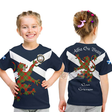 Grierson Tartan Lion Rampant Kid T-Shirt Proudly Display Your Heritage with Alba Gu Brath and Clan Name - Tartan Vibes Clothing