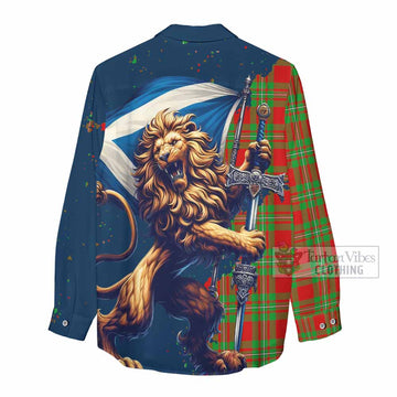 Grierson Tartan Family Crest Women's Casual Shirt with Scottish Majestic Lion - Tartan Vibes Clothing