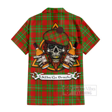 Grierson Tartan Hawaiian Shirt with Family Crest and Bearded Skull Holding Bottles of Whiskey - Tartan Vibes Clothing