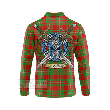 Grierson Tartan Long Sleeve Polo Shirt with Family Crest Celtic Skull Style - Tartan Vibes Clothing