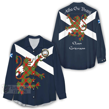 Grierson Tartan Lion Rampant Women's Casual Shirt Proudly Display Your Heritage with Alba Gu Brath and Clan Name - Tartan Vibes Clothing