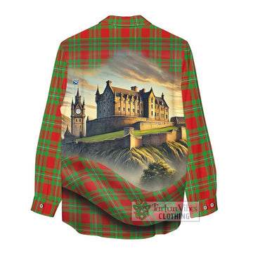 Grierson Tartan Family Crest Women's Casual Shirt with Scottish Ancient Castle Style - Tartan Vibes Clothing