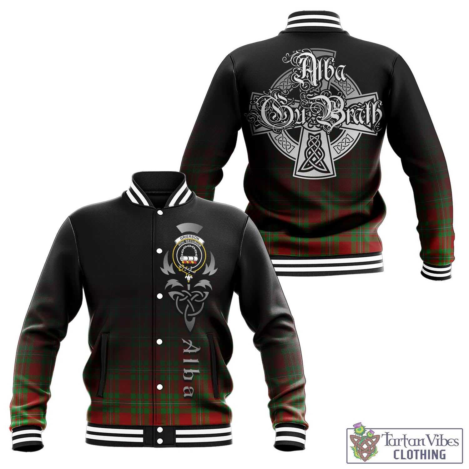 Grierson Tartan Baseball Jacket Featuring Alba Gu Brath Family Crest Celtic Inspired - Tartan Vibes Clothing