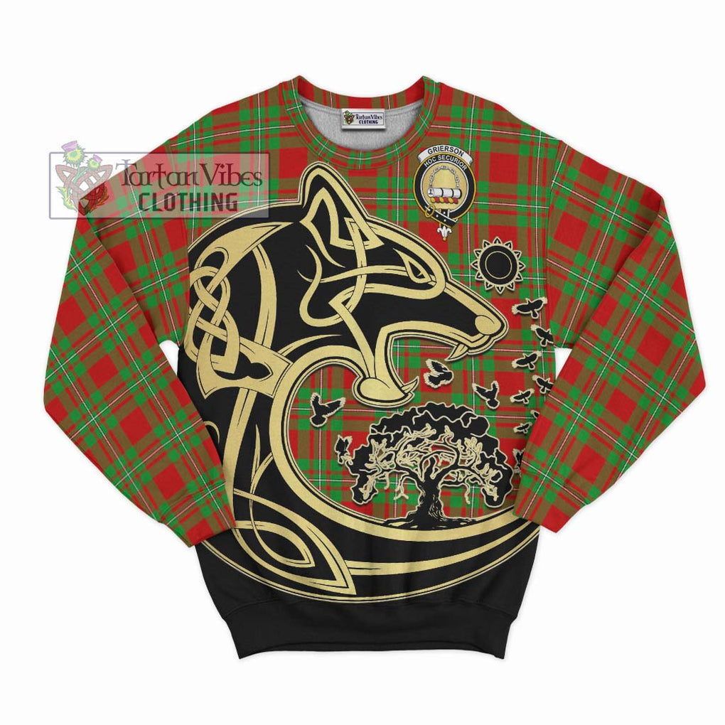 Grierson Tartan Sweatshirt with Family Crest Celtic Wolf Style - Tartan Vibes Clothing
