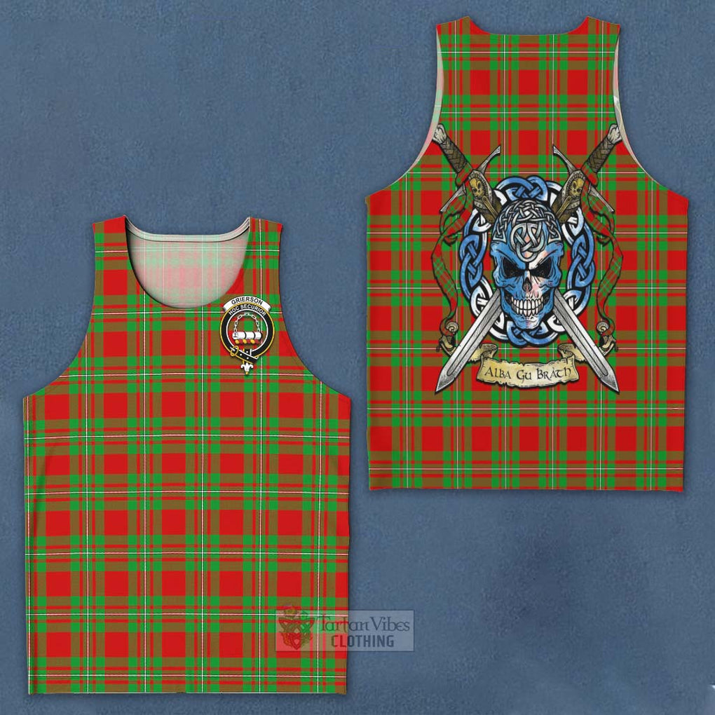 Grierson Tartan Men's Tank Top with Family Crest Celtic Skull Style - Tartan Vibes Clothing