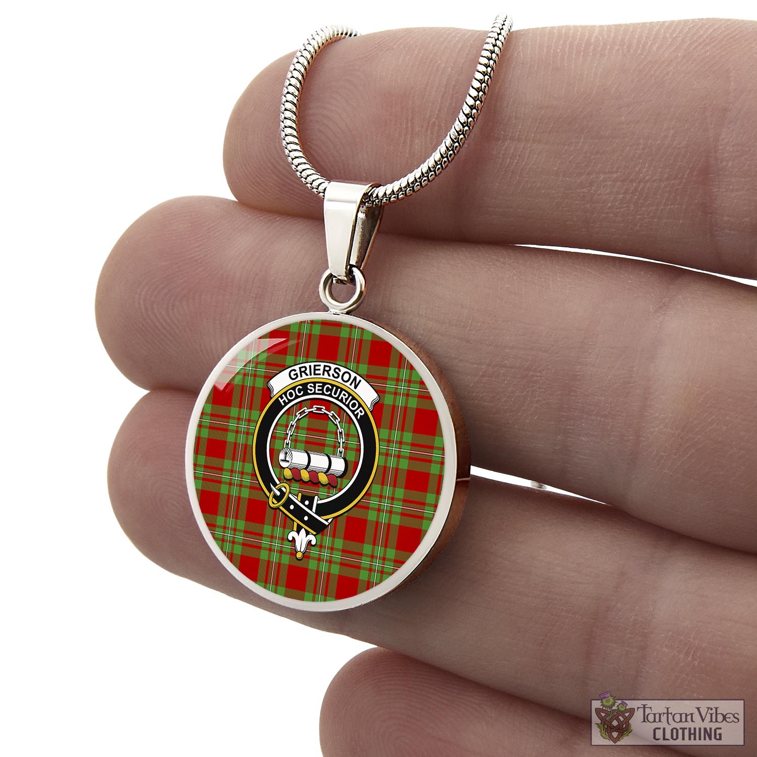 Grierson Tartan Circle Necklace with Family Crest - Tartan Vibes Clothing