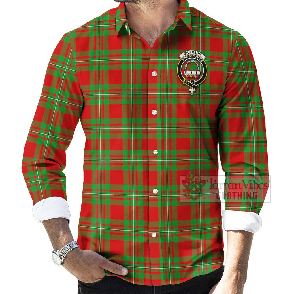 Grierson Tartan Long Sleeve Button Shirt with Family Crest Celtic Skull Style - Tartan Vibes Clothing