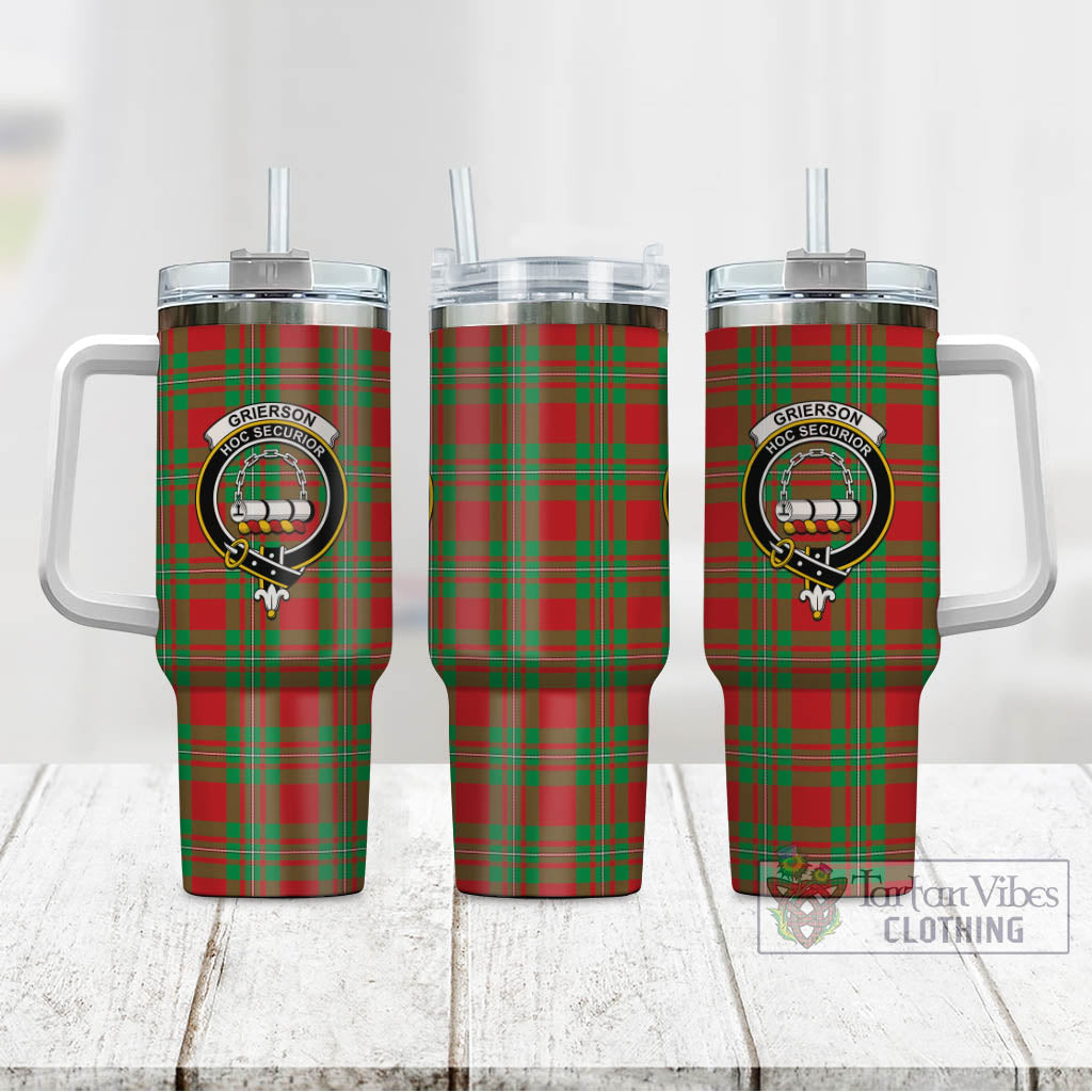 Grierson Tartan Tumbler with Handle with Family Crest - Tartan Vibes Clothing
