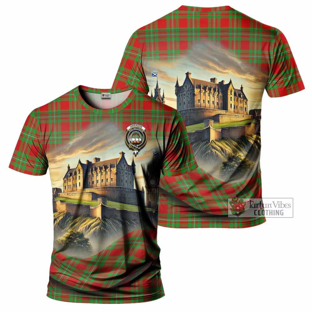 Grierson Tartan Family Crest T-Shirt with Scottish Ancient Castle Style - Tartan Vibes Clothing
