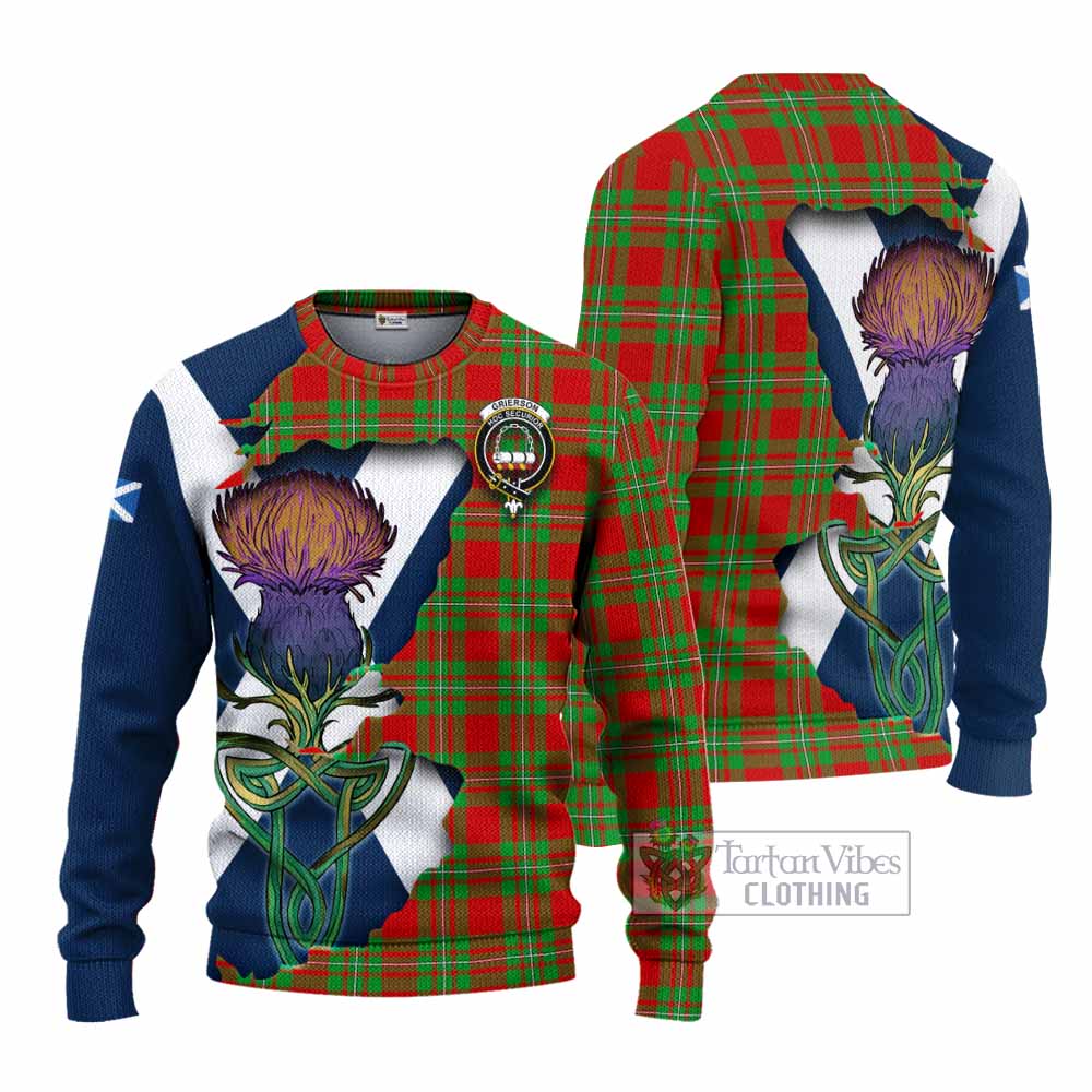 Grierson Tartan Family Crest Knitted Sweater Scottish Thistle Celtic Inspired - Tartan Vibes Clothing