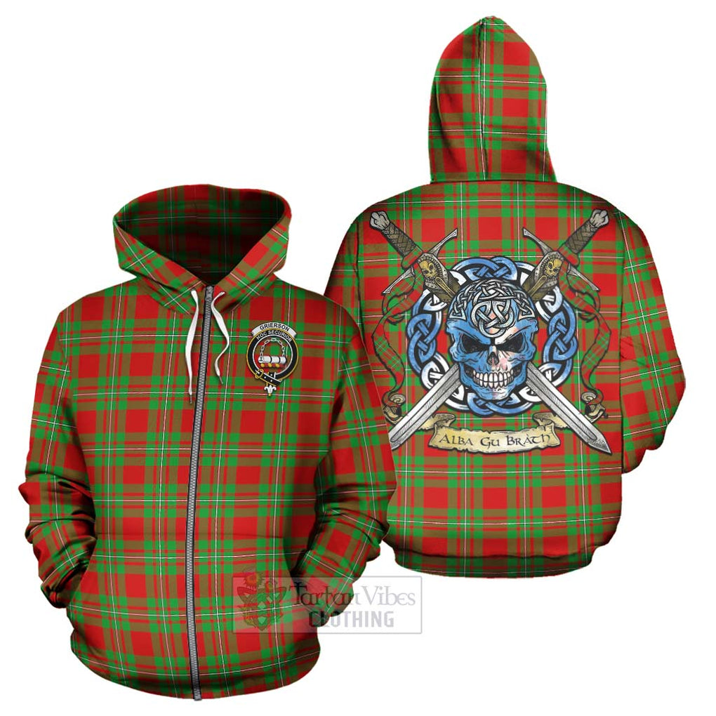 Grierson Tartan Hoodie with Family Crest Celtic Skull Style - Tartan Vibes Clothing