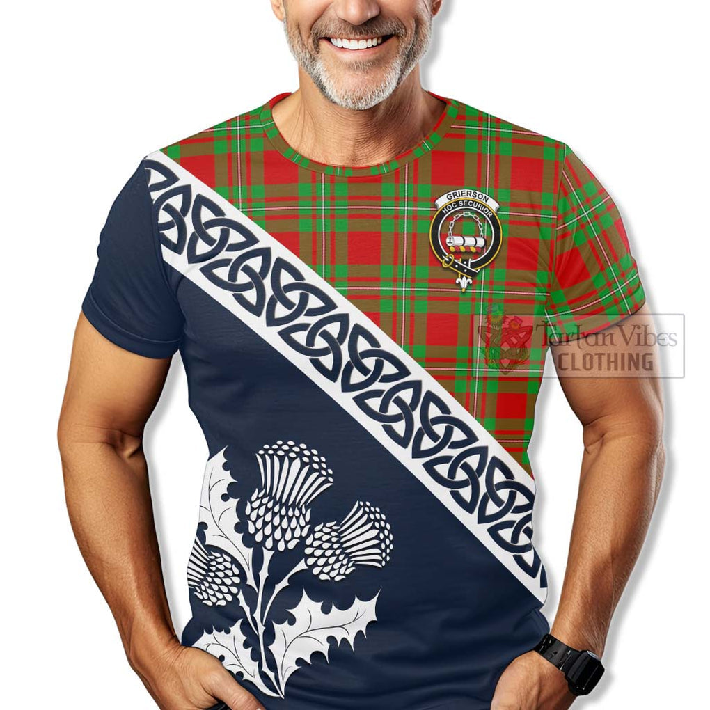 Grierson Tartan T-Shirt Featuring Thistle and Scotland Map - Tartanvibesclothing Store