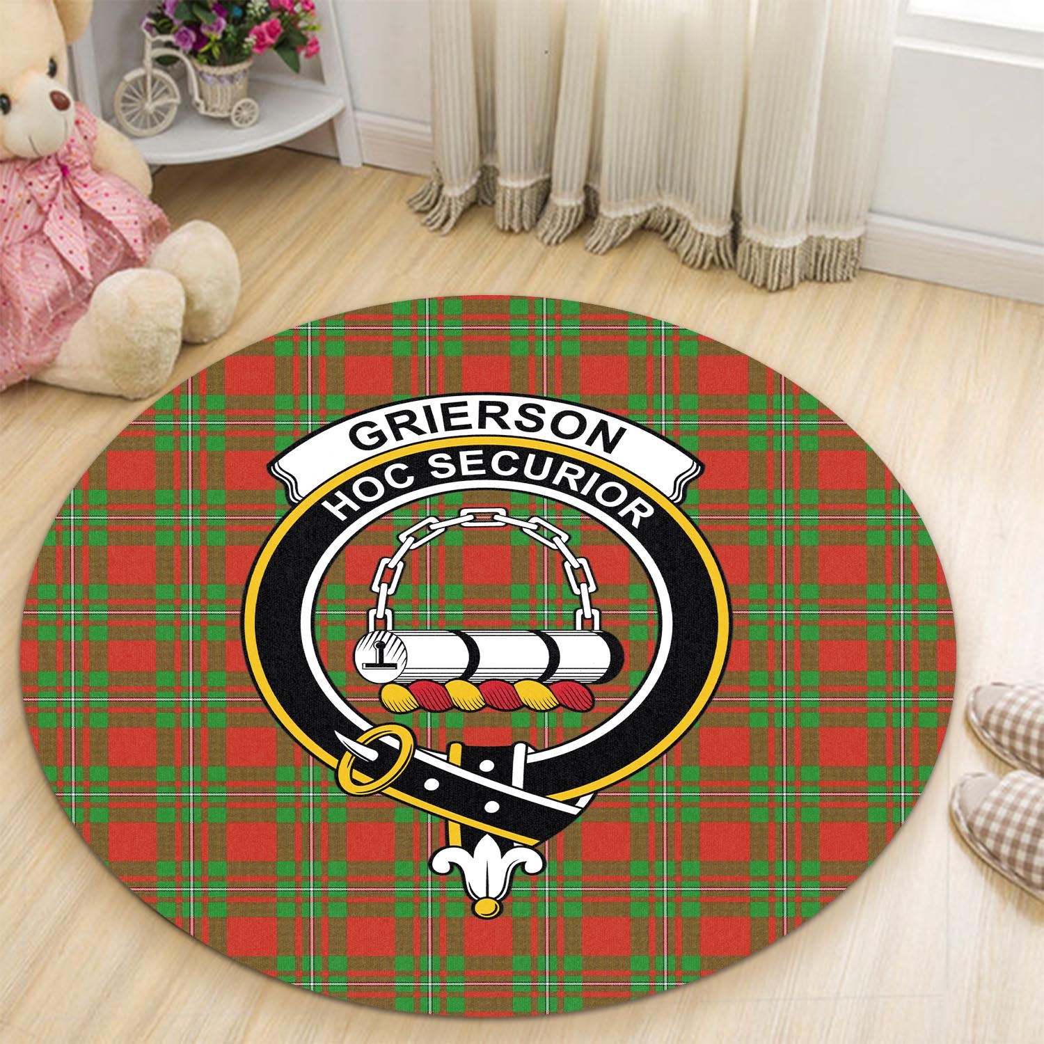 Grierson Tartan Round Rug with Family Crest - Tartan Vibes Clothing