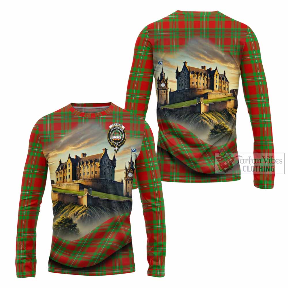 Grierson Tartan Family Crest Long Sleeve T-Shirt with Scottish Ancient Castle Style - Tartan Vibes Clothing