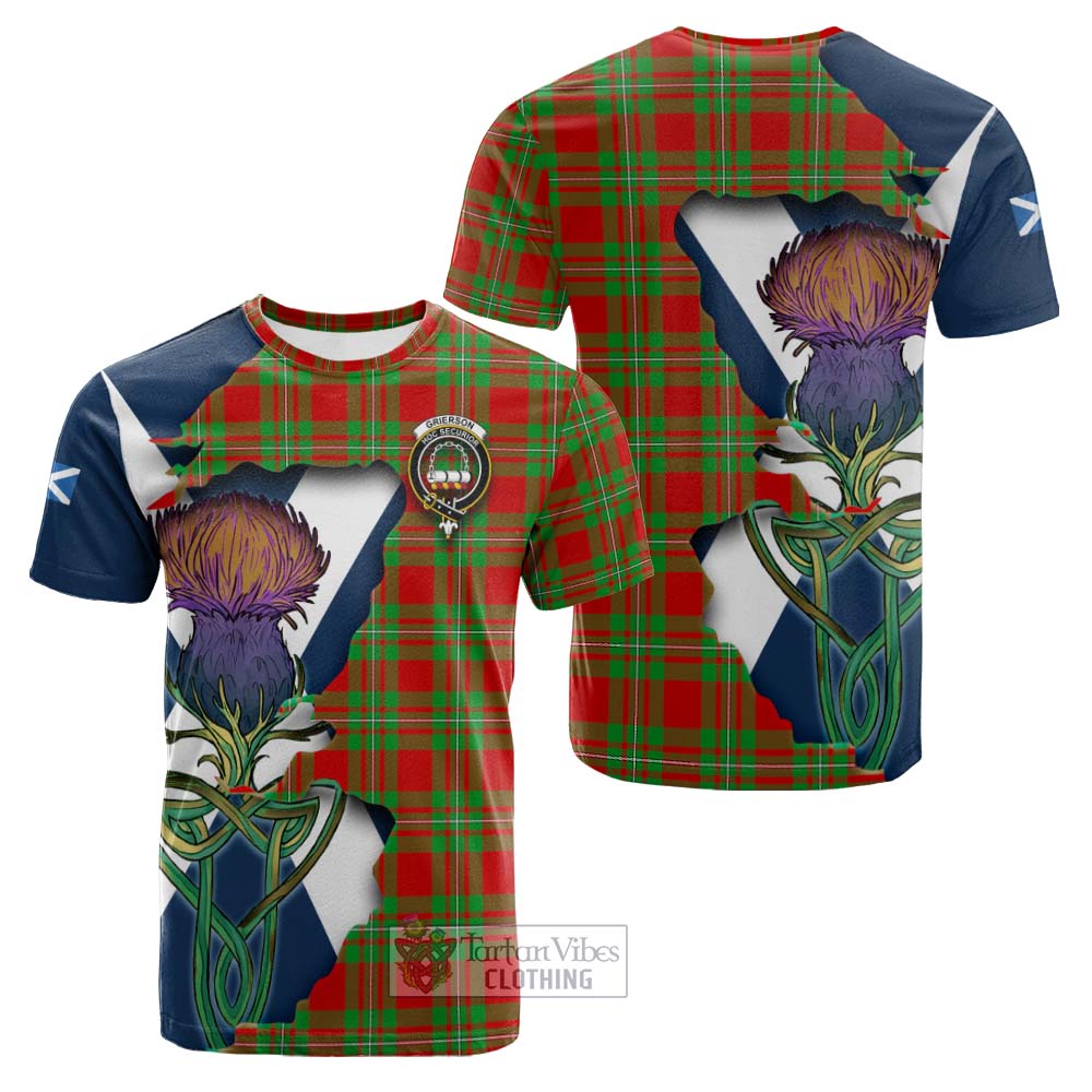 Tartan Vibes Clothing Grierson Tartan Family Crest Cotton T-shirt Scottish Thistle Celtic Inspired