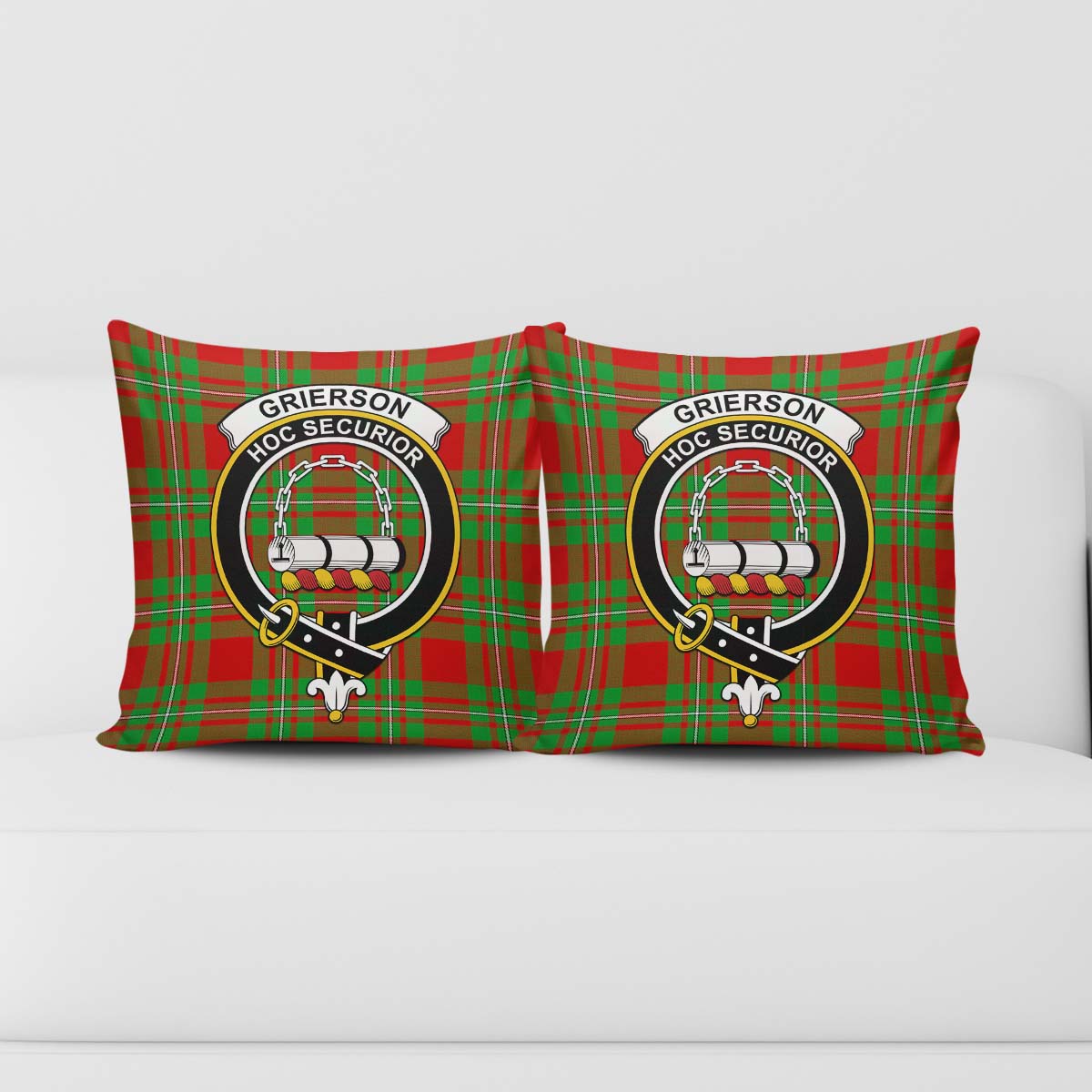 Grierson Tartan Pillow Cover with Family Crest - Tartan Vibes Clothing