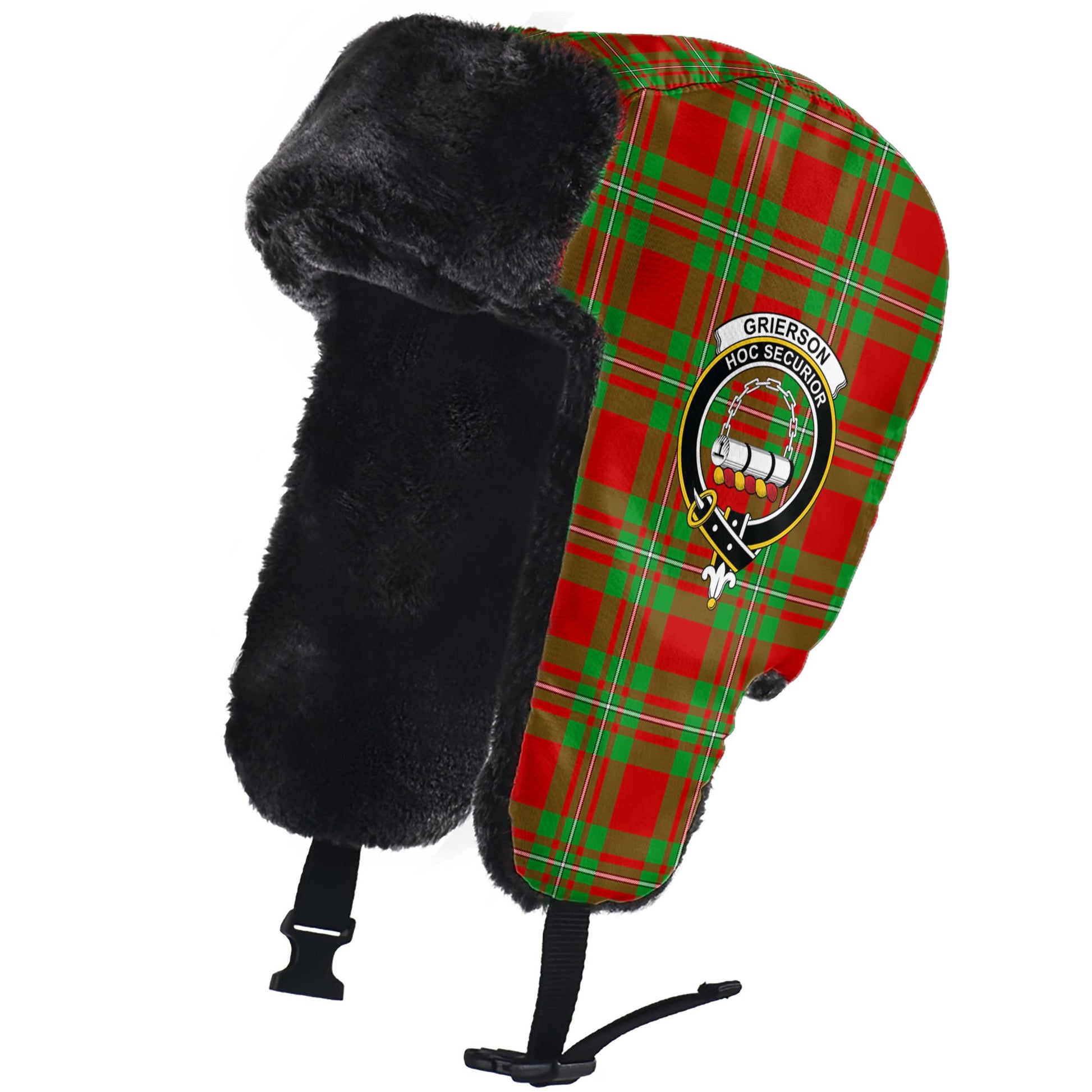 Grierson Tartan Winter Trapper Hat with Family Crest - Tartan Vibes Clothing