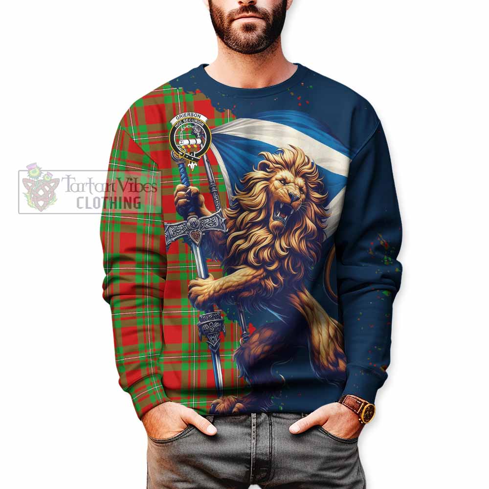 Grierson Tartan Family Crest Sweatshirt with Scottish Majestic Lion - Tartan Vibes Clothing