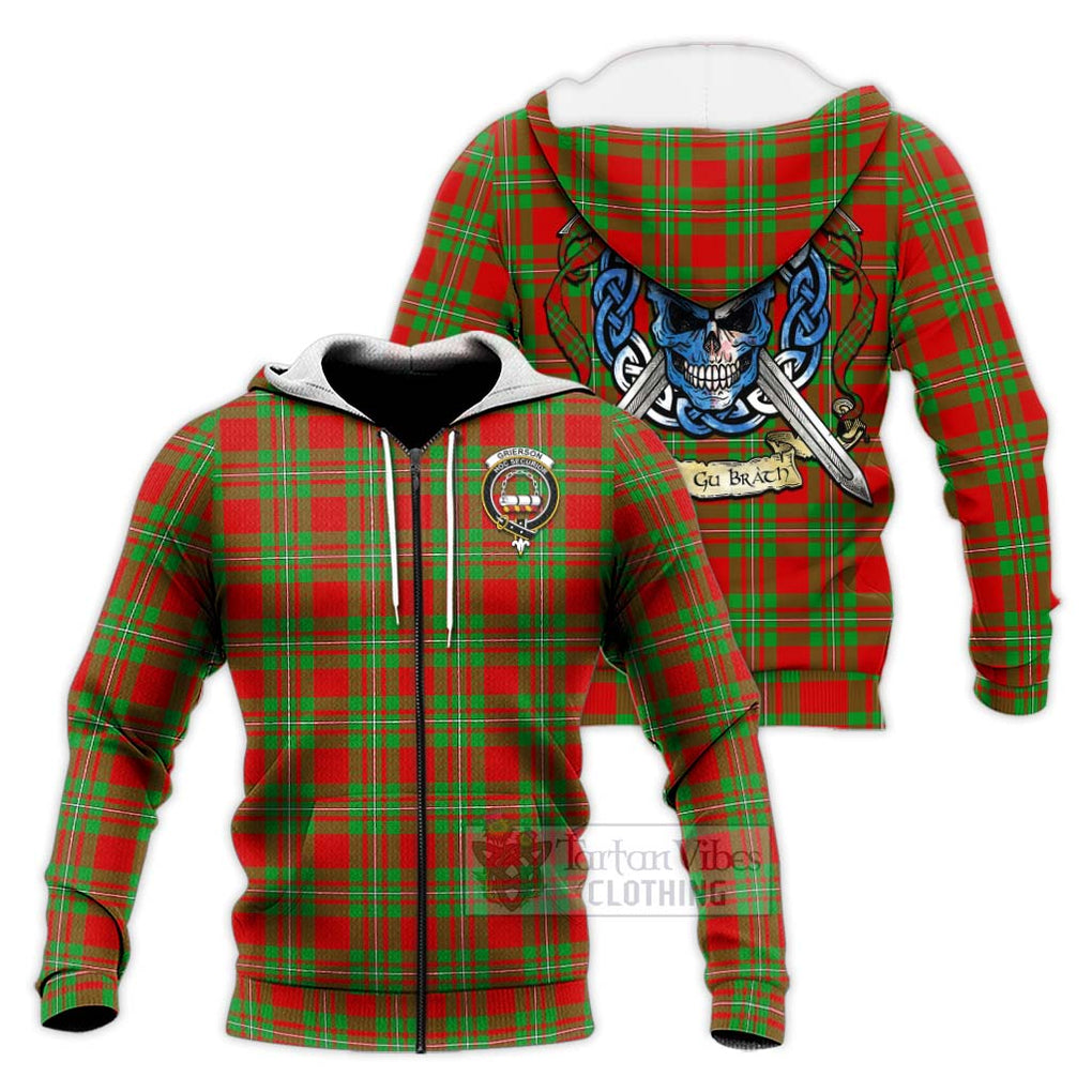Grierson Tartan Knitted Hoodie with Family Crest Celtic Skull Style Unisex Knitted Zip Hoodie - Tartan Vibes Clothing