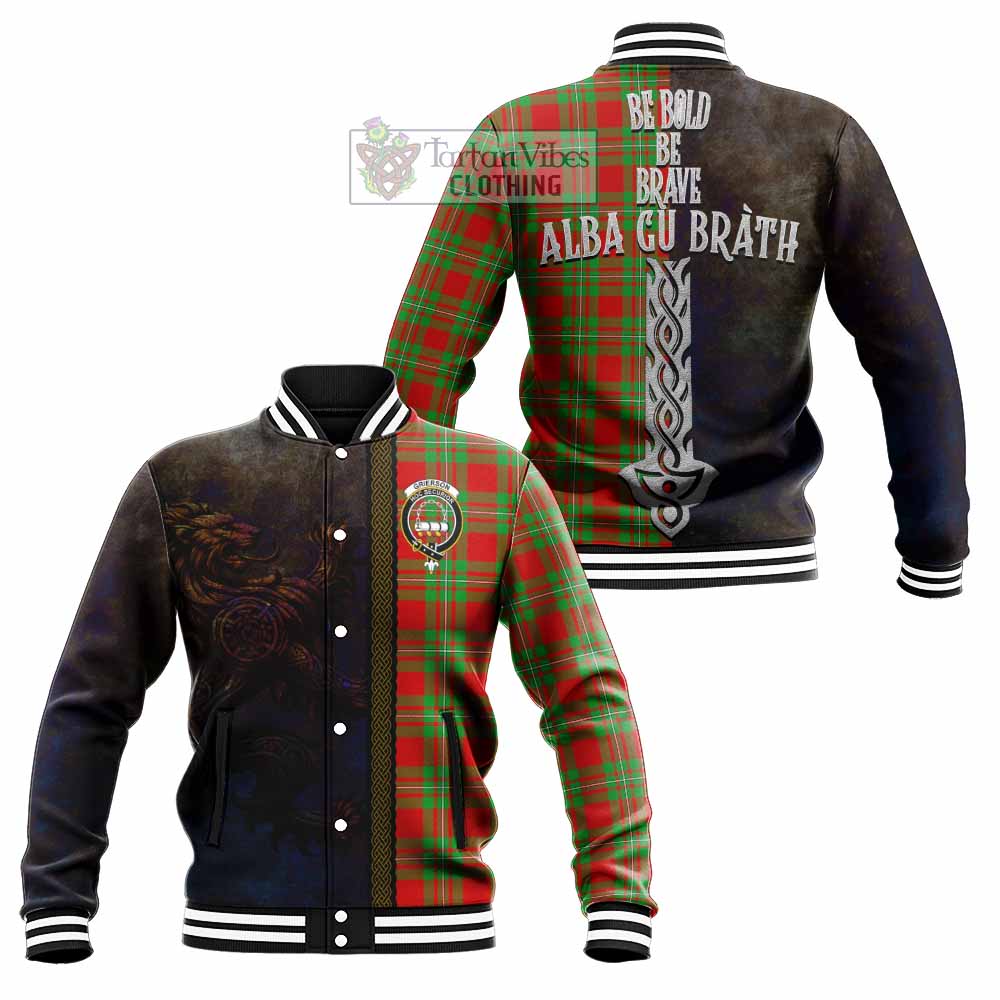 Grierson Tartan Family Crest Baseball Jacket Alba Gu Brath Be Brave Lion Ancient Style - Tartan Vibes Clothing